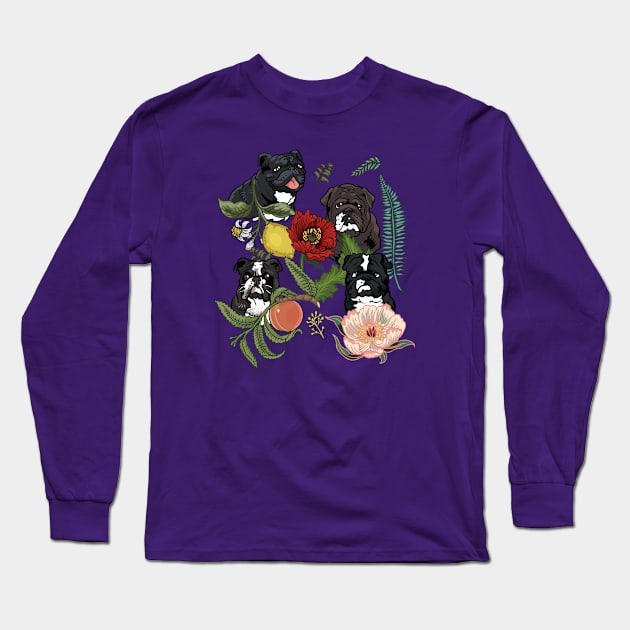 Botanical and Black English Bulldog Long Sleeve T-Shirt by huebucket